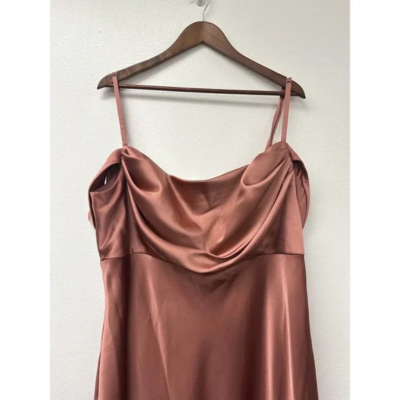 Revelry Sienna Satin Drop Shoulder‎ Side Slits Dress in Copper Size 24 - Picture 3 of 10